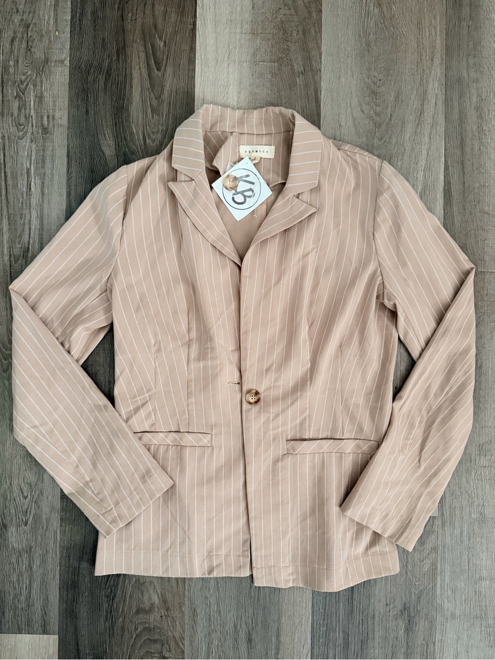 Light Tan Pinstripe Single-Button Blazer